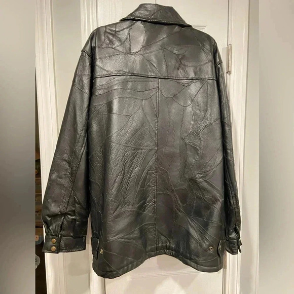 LeWorld Fine Leathers Men’s 100% Black Leather Stitched Patchwork Jacket Size XL - Picture 11 of 12
